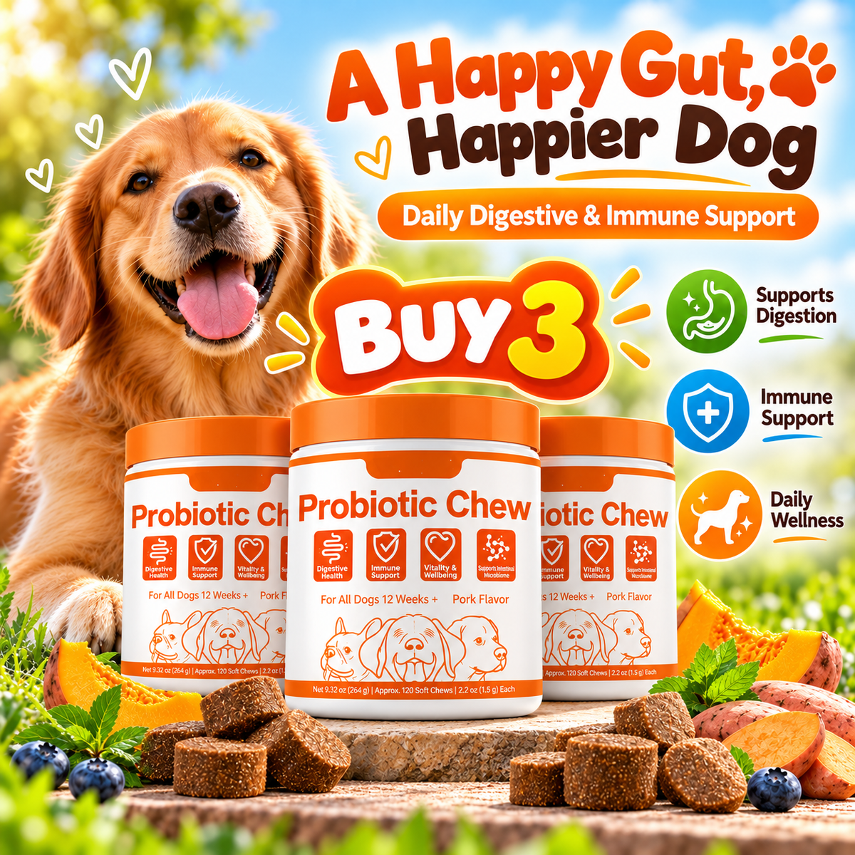 Dog Probiotic Chews – Daily Digestive, Gut & Immune Support