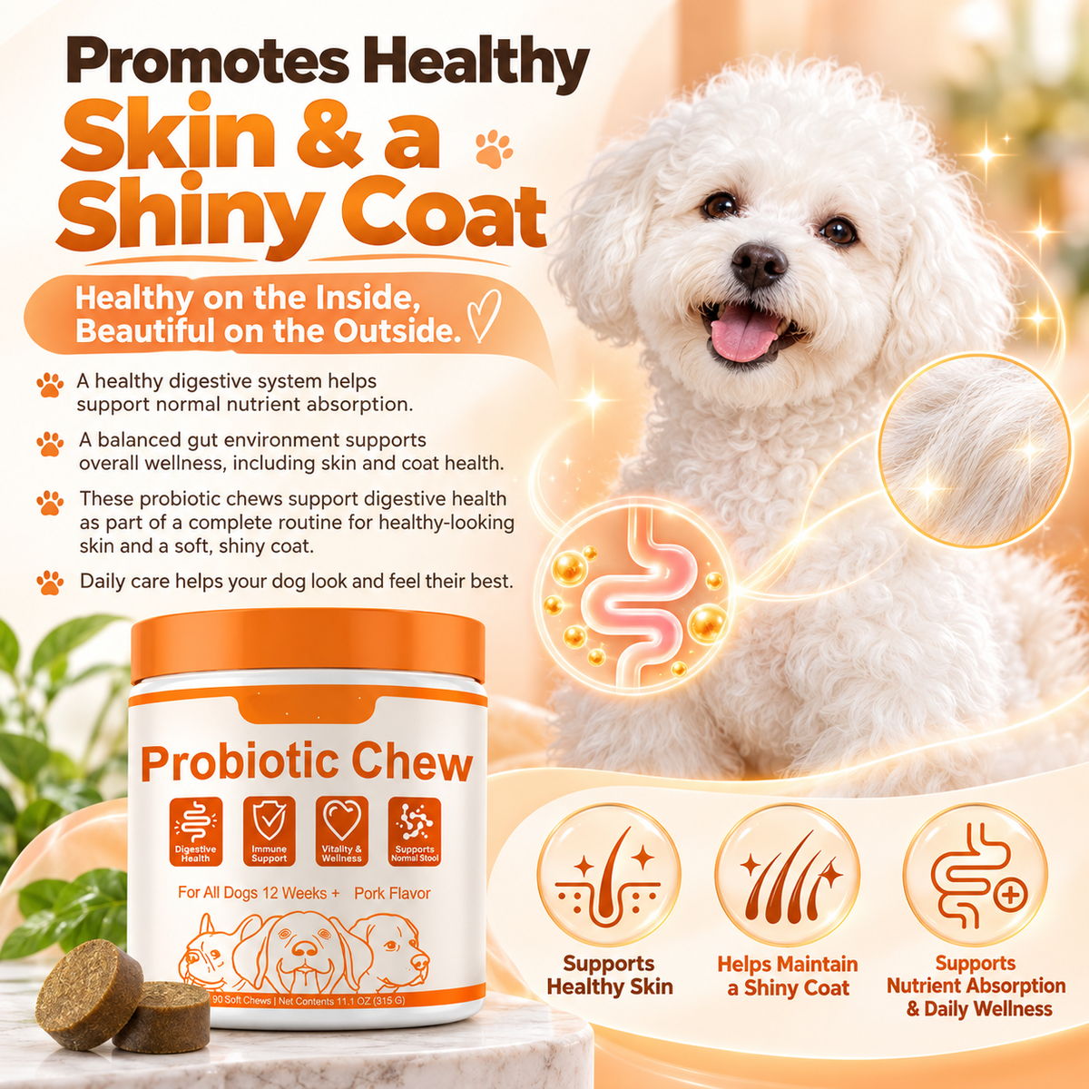Dog Probiotic Chews – Daily Digestive, Gut & Immune Support