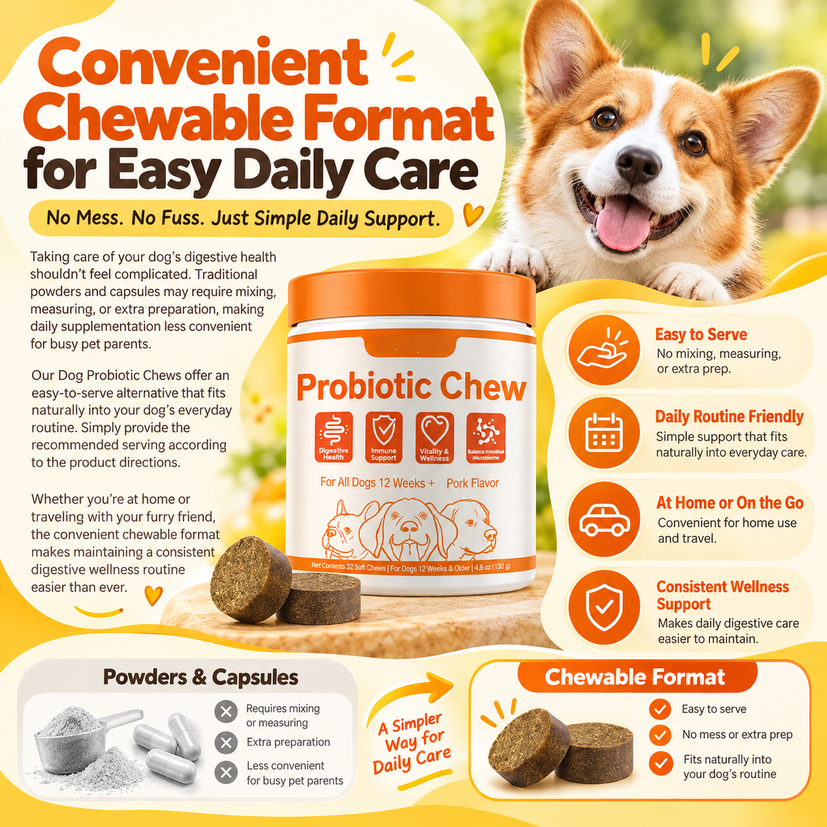 Dog Probiotic Chews – Daily Digestive, Gut & Immune Support