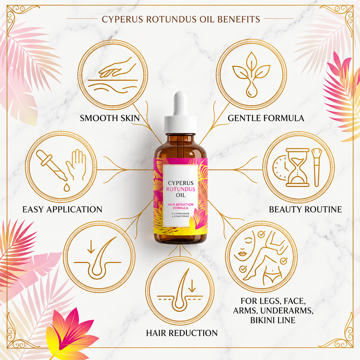Hair Removal Oil with Natural Ingredients - Cyperus Rotundus Oil for Silky Skin