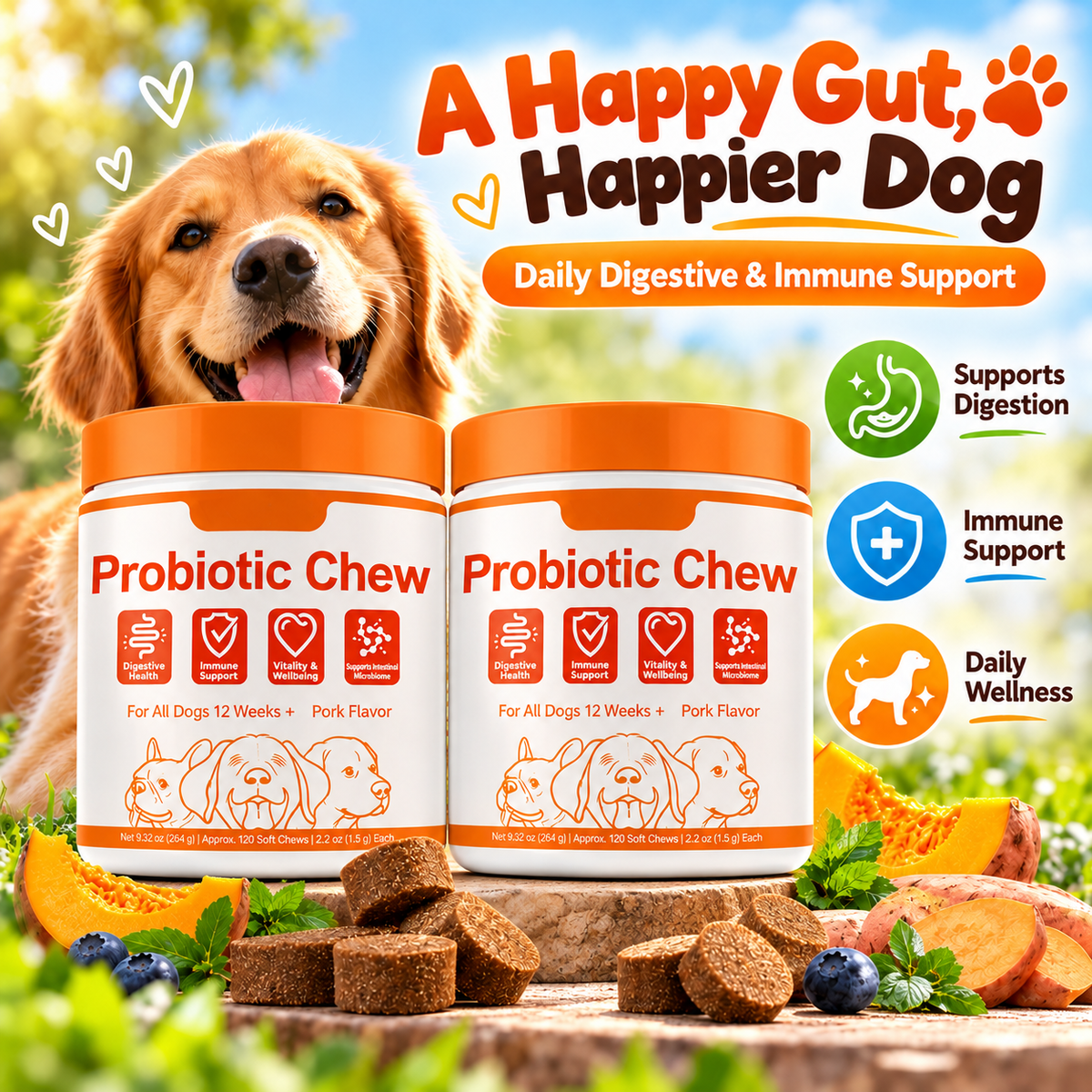 Dog Probiotic Chews – Daily Digestive, Gut & Immune Support